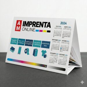 Calendario de Mesa Triangular con el branding de AM Imprenta Online