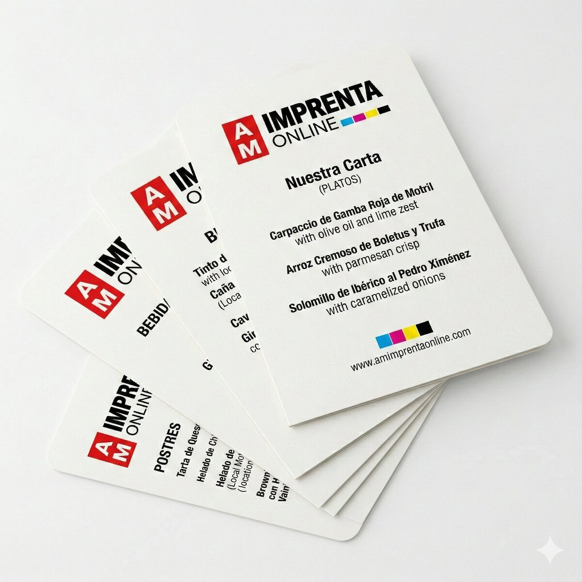 Carta de hostelería con el branding de AM Imprenta Online