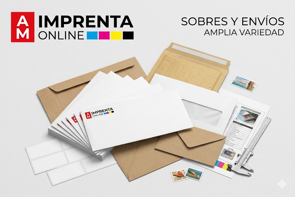 sobres con el branding de AM Imprenta Online