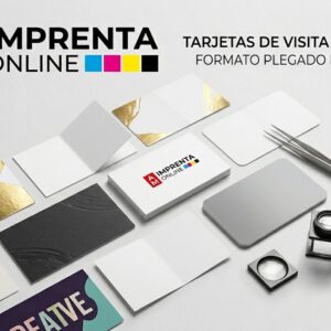 tarjetas de visitas dobles con el branding de AM Imprenta Online